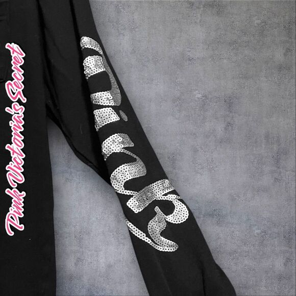 Preowned RARE PINK Victoria’s Secret Sequin Logo Hoodie - Black - Size XS - Picture 4 of 7